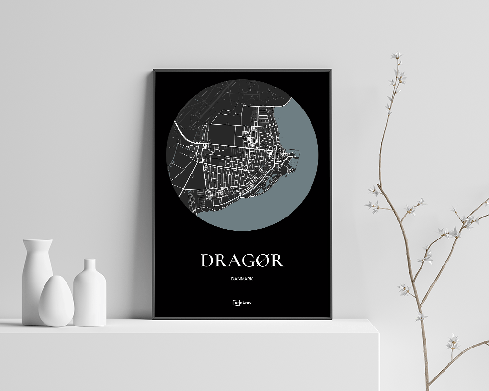 Dragør Bykort Plakat – Elegant Sort A3 Design til Hjemmet