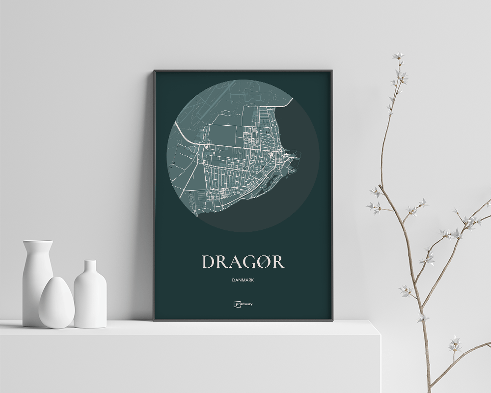 Dragør Bykort Plakat - Elegant A4 i Skovgrøn Farve