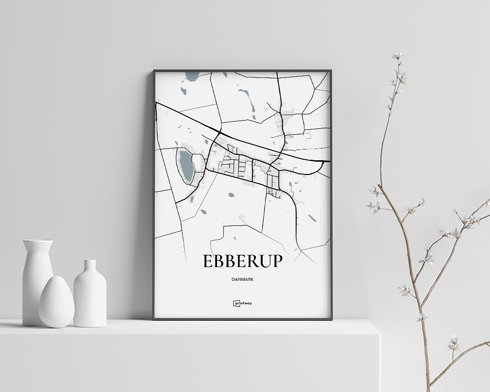 Ebberup Bykort Plakat - Minimalistisk Design 21x30 cm