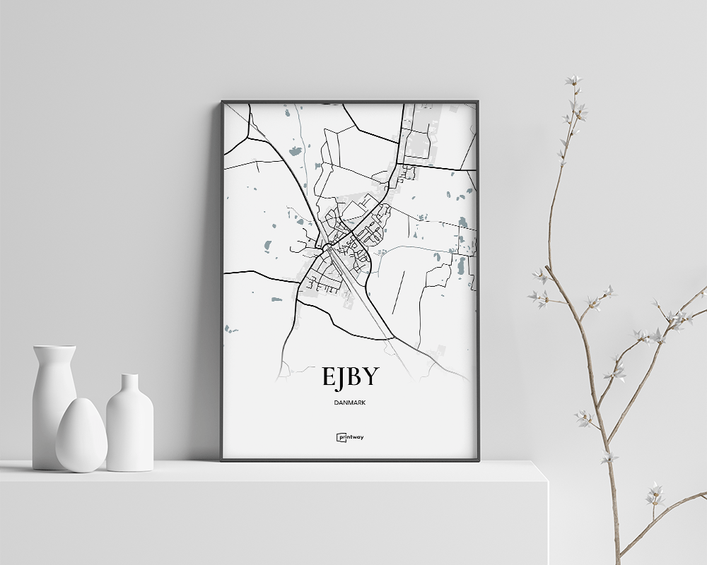 Ejby (Fyn) Bykort Plakat – Minimalistisk 35x50 cm