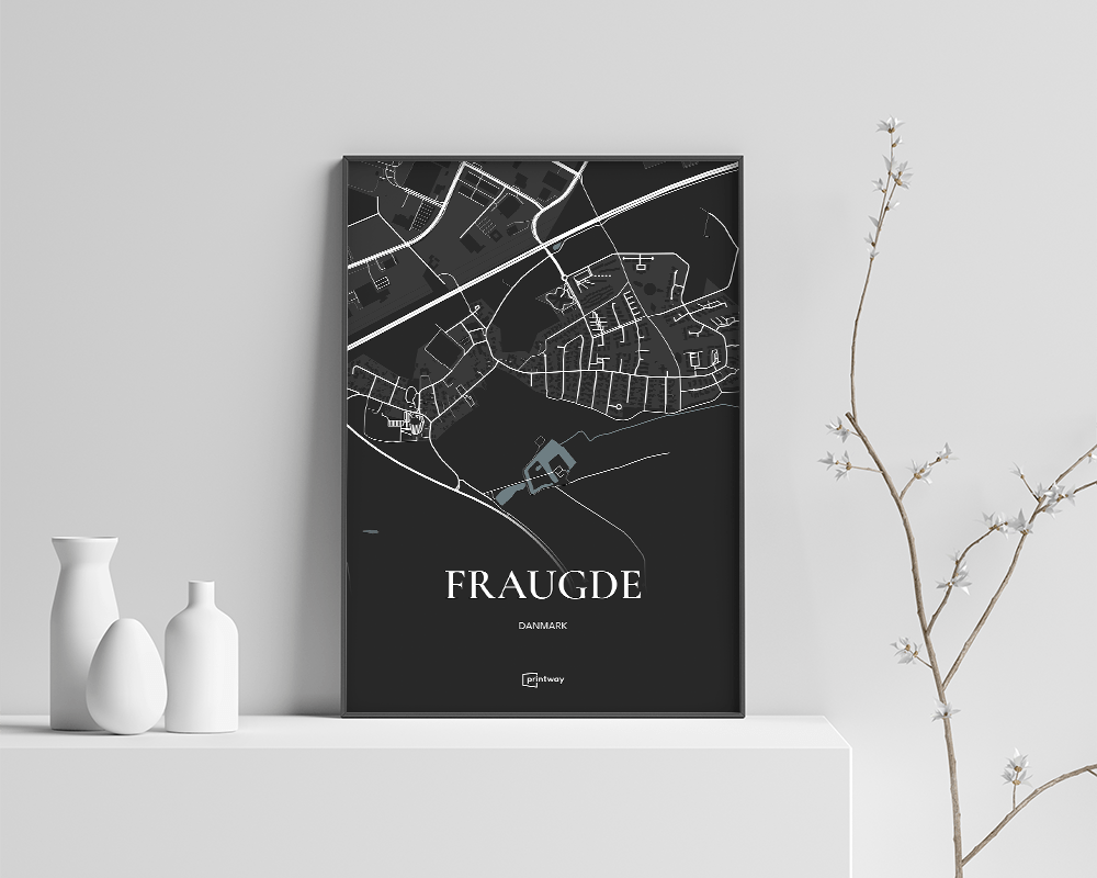 Fraugde Bykort Plakat – Sort Minimalisme til Dit Hjem