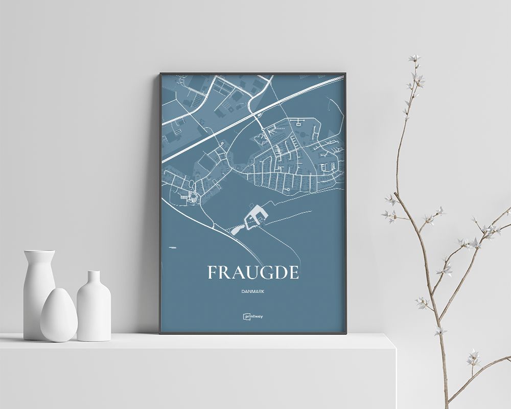 Fraugde Bykort Plakat - Havblå 70x100 cm til Dit Hjem