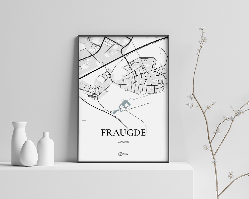 Fraugde Bykort Plakat – Hvid 70x100 cm til hjemmet