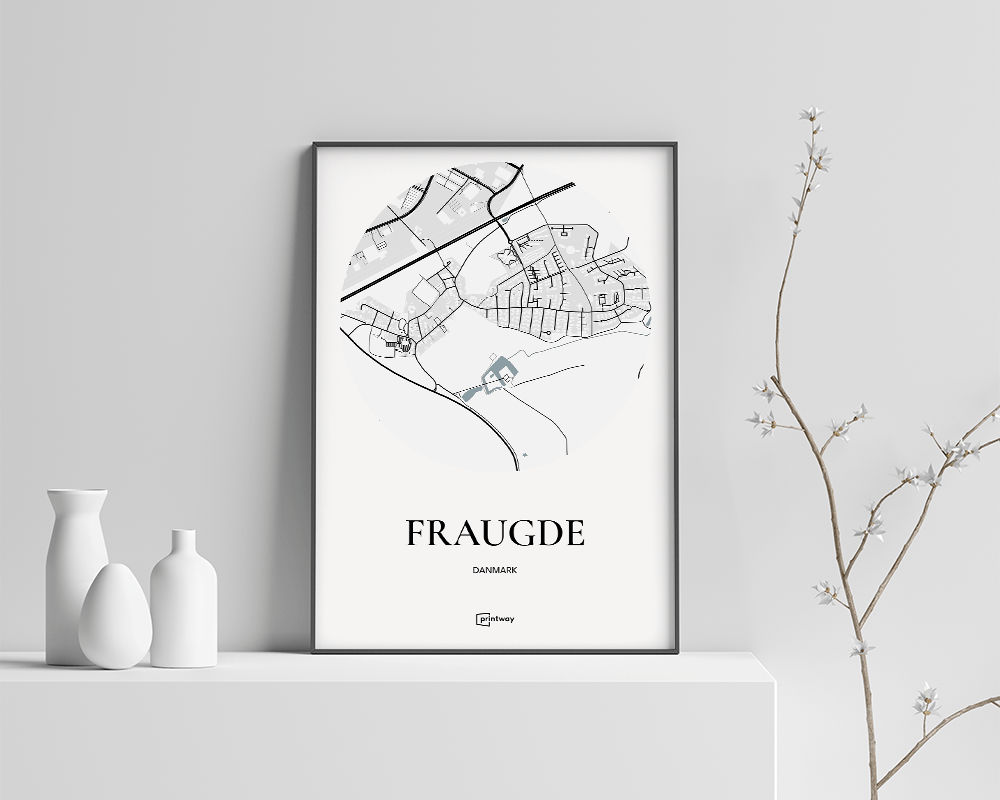 Fraugde Bykort Plakat – Minimalistisk Hvid 70x100 cm