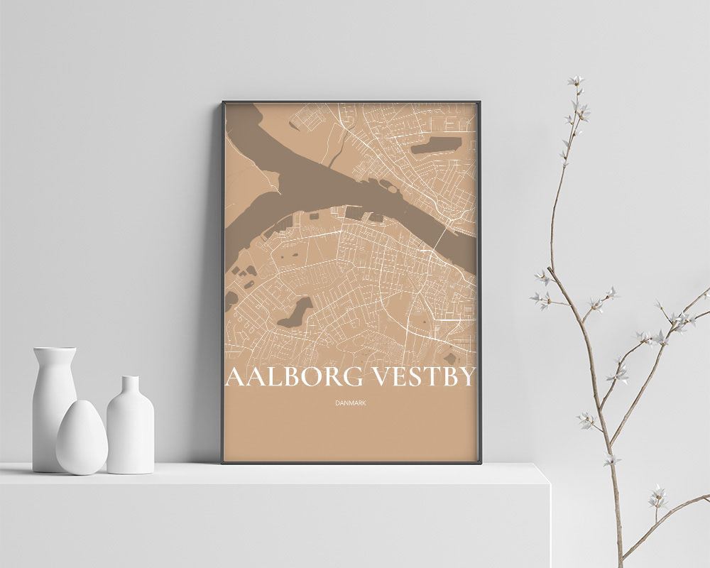 Aalborg Vestby Bykort Plakat i Guld – Elegant Design 70x100 cm