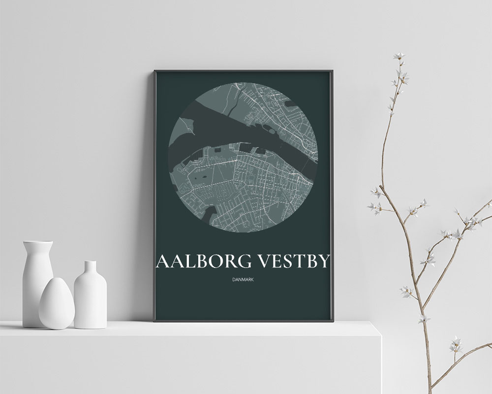 Aalborg Vestby Plakat - Skovgrøn Bykort 70x100 cm