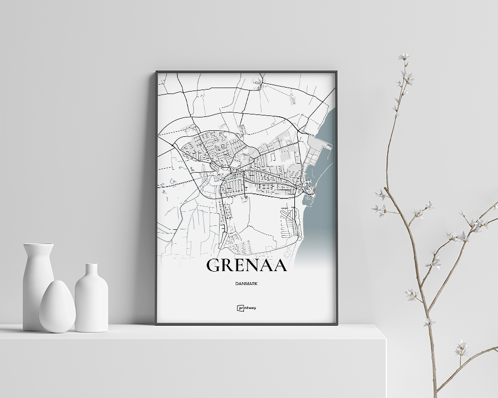 Grenaa Bykort Plakat – Minimalistisk Design 21x30 cm