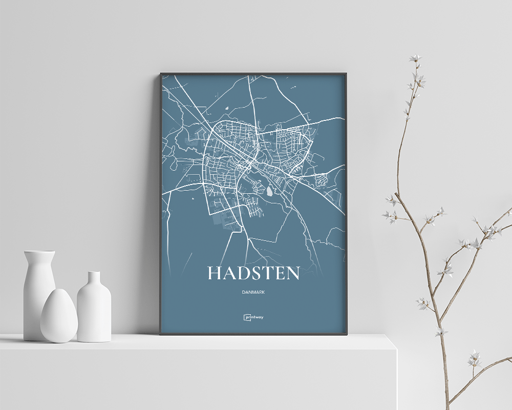 Hadsten Bykort Plakat i Havblå - Minimalistisk Design 70x100 cm