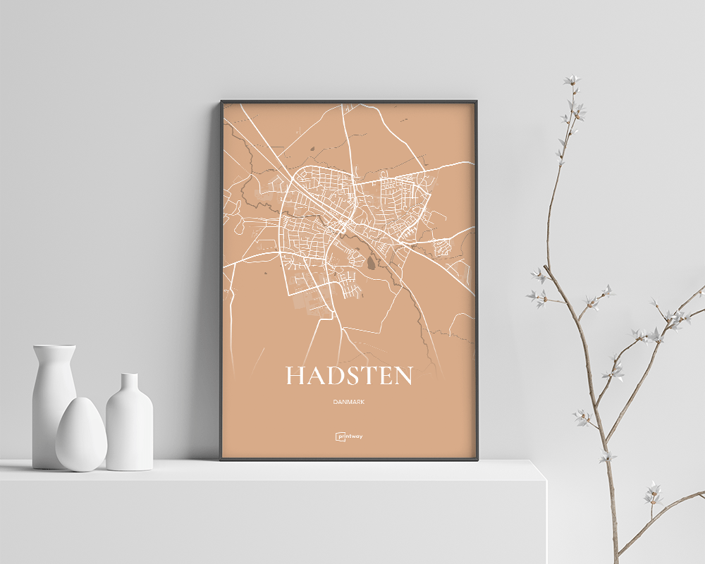 Hadsten Bykort Plakat i Guld – Elegant Indretning 70x100 cm