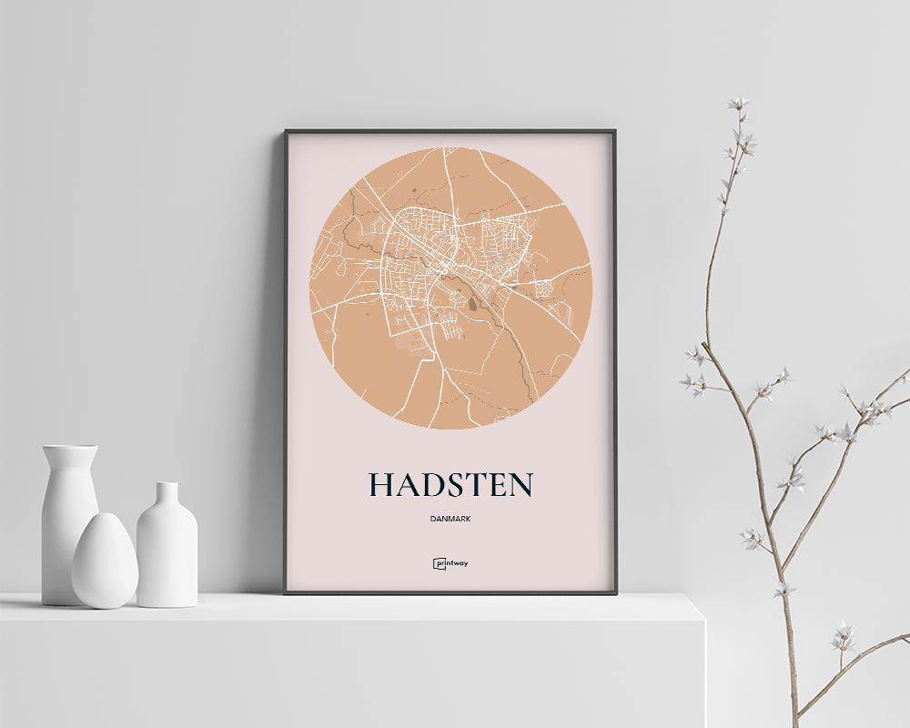 Hadsten Bykort Plakat i Guld - Minimalistisk Design 70x100 cm