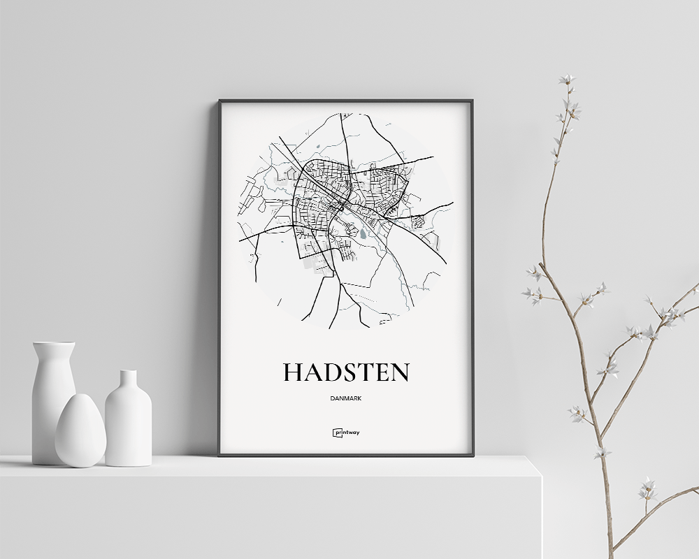 Hadsten Bykort Plakat – Minimalistisk Design 70x100 cm