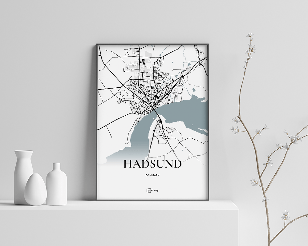 Hadsund Bykort Plakat – Minimalistisk Design 70x100 cm