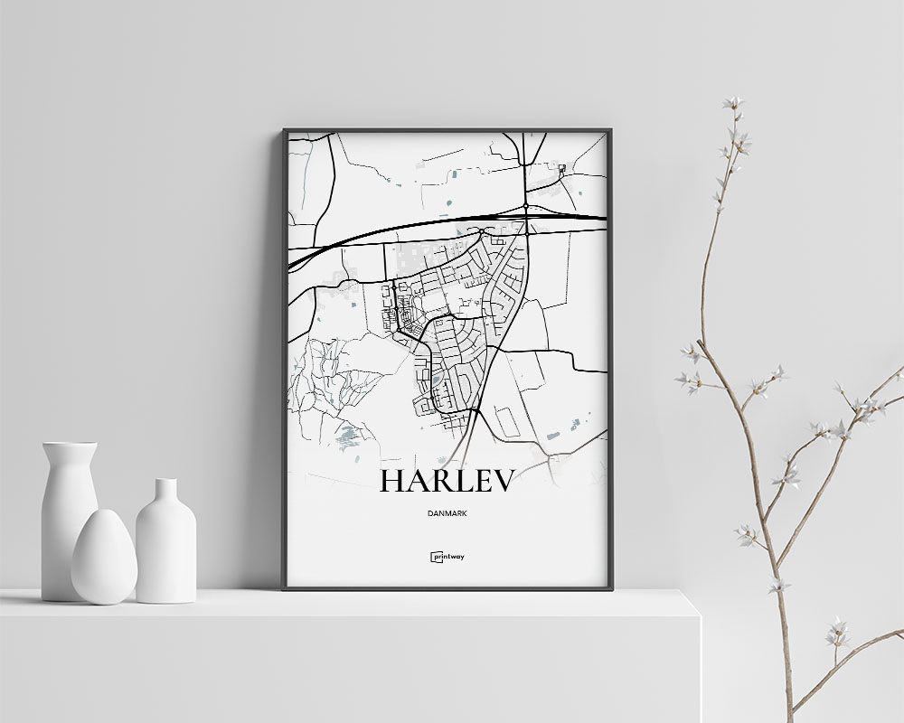 Harlev Bykort Plakat – Minimalistisk Design 35x50 cm