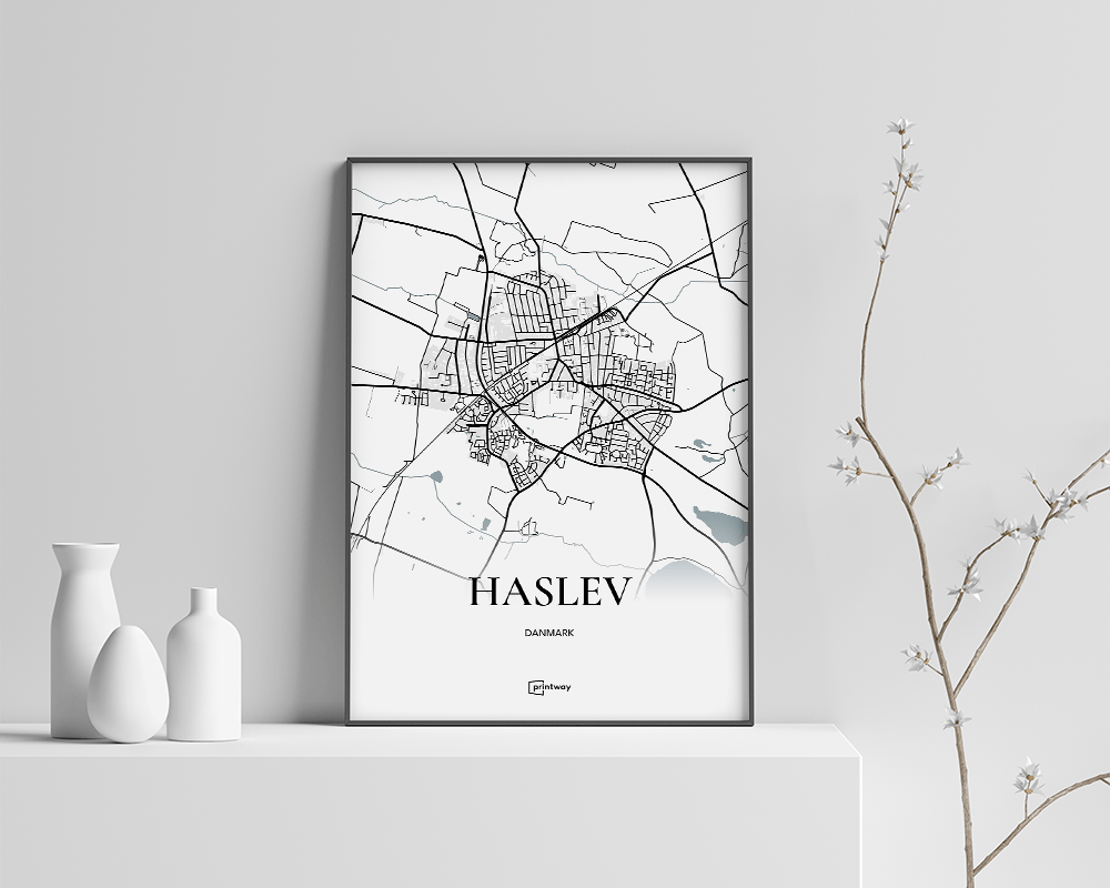 Haslev Bykort Plakat 35x50 cm – Minimalistisk Design