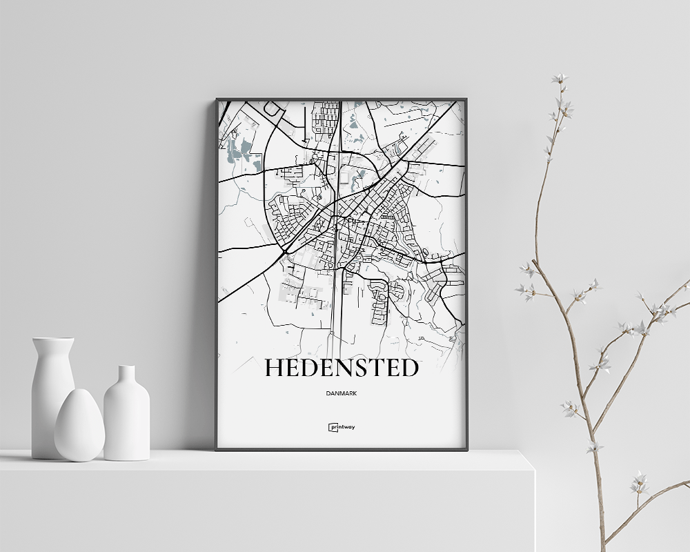 Hedensted Bykort Plakat – Minimalistisk Design 21x30 cm