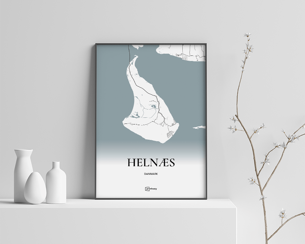Helnæs Bykort Plakat - Minimalistisk Vægdekoration 21x30 cm