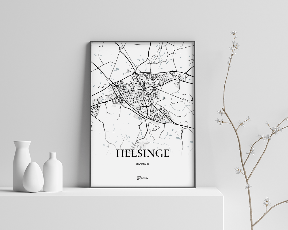 Helsinge Bykort Plakat – Minimalistisk Design 60x84 cm