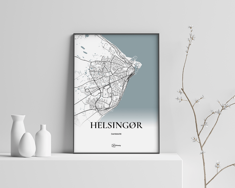Helsingør Bykort Plakat 70x100 cm – Unik Kunst til Dit Hjem