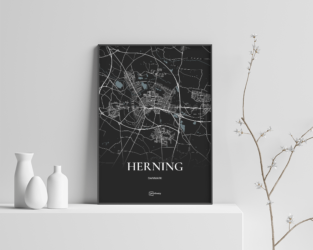 Herning Bykort Plakat – Minimalistisk Design 21x30 cm