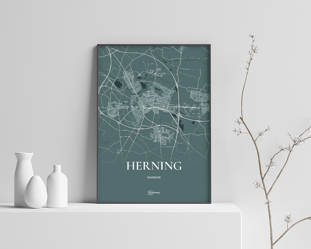 Herning Bykort Plakat - Skovgrøn 21x30 cm A4 Design
