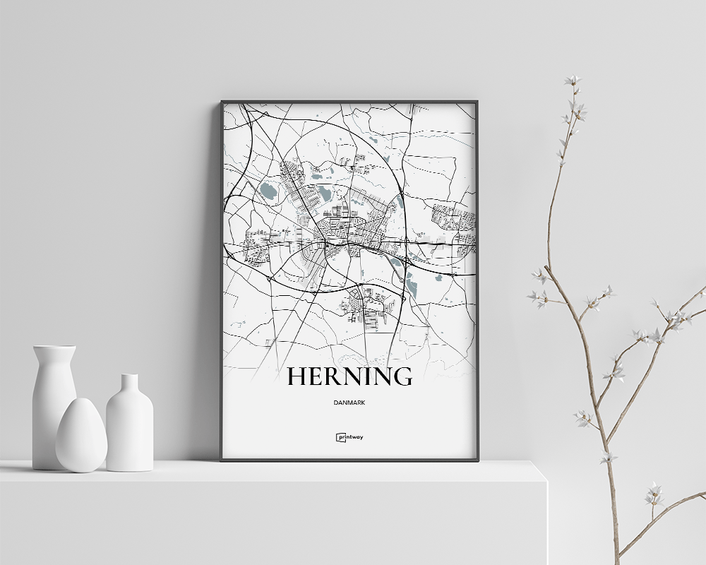 Herning Bykort Plakat - Elegant Hvid 21x30 cm (A4)