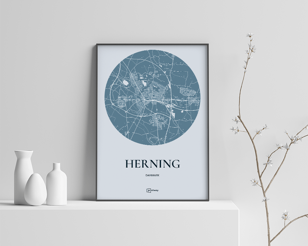 Herning Bykort Plakat i Havblå - Elegant A2 Plakat