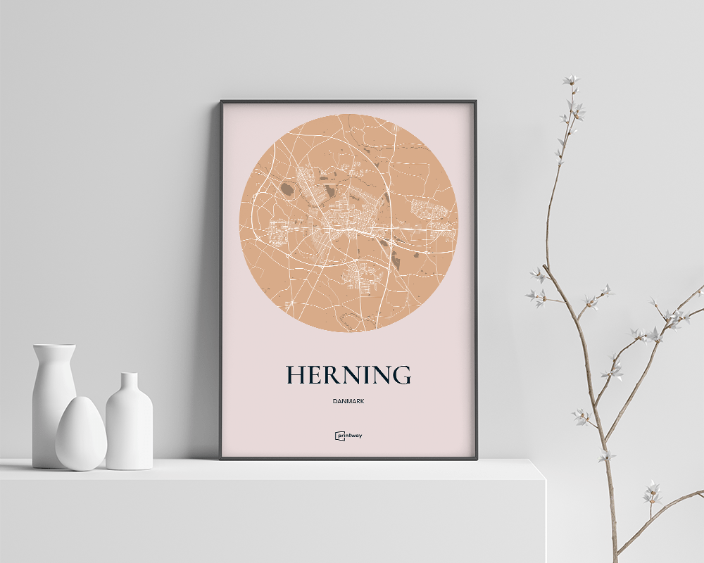 Herning Bykort Plakat i Guld - Minimalistisk Design A4