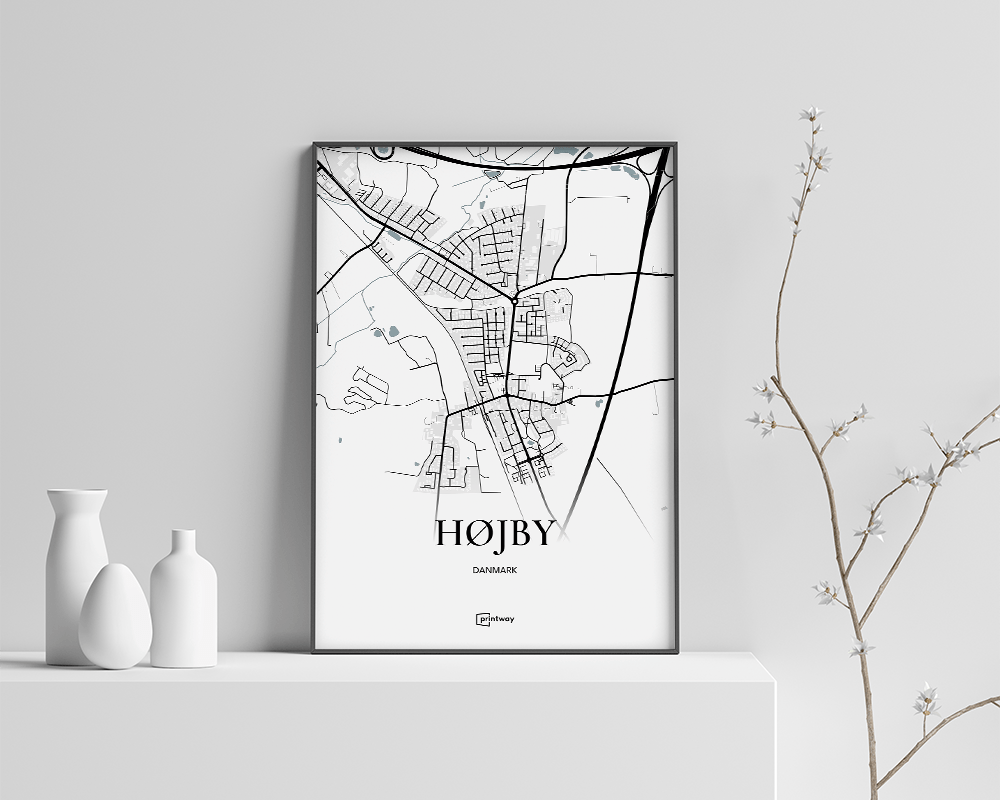 Højby Bykort Plakat - Minimalistisk Design 70x100 cm