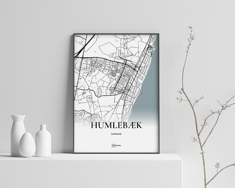 Humlebæk Bykort Plakat – Minimalistisk Design 70x100 cm