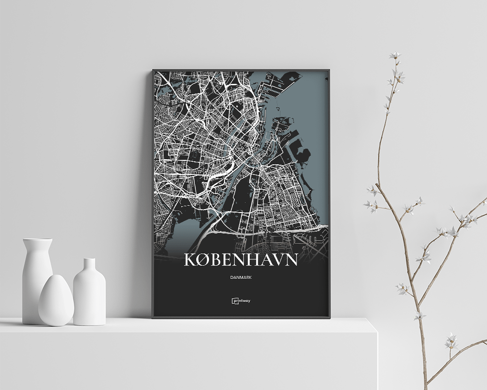 København Bykort Plakat – Minimalistisk Sort Design A2