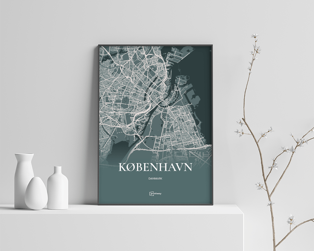 København Bykort Plakat - Skovgrøn A3 Design til Dit Hjem