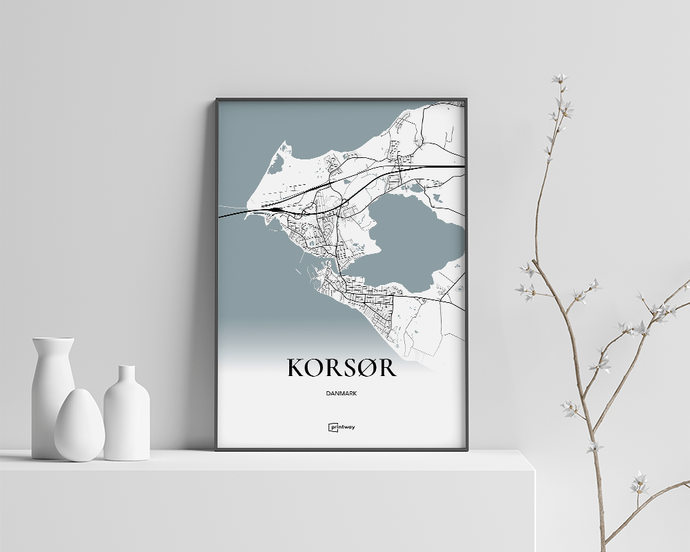 Korsør Bykort Plakat – Minimalistisk Design 42x60 cm