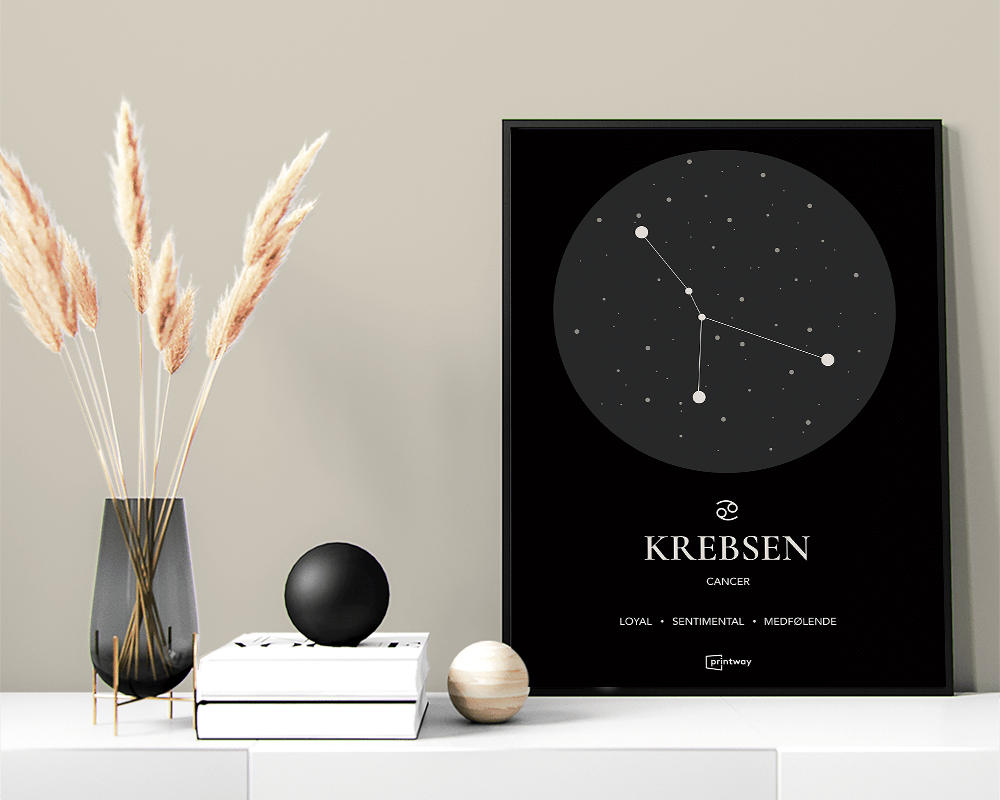 Krebsen Stjernetegn Plakat – Elegant Sort Design 70x100 cm