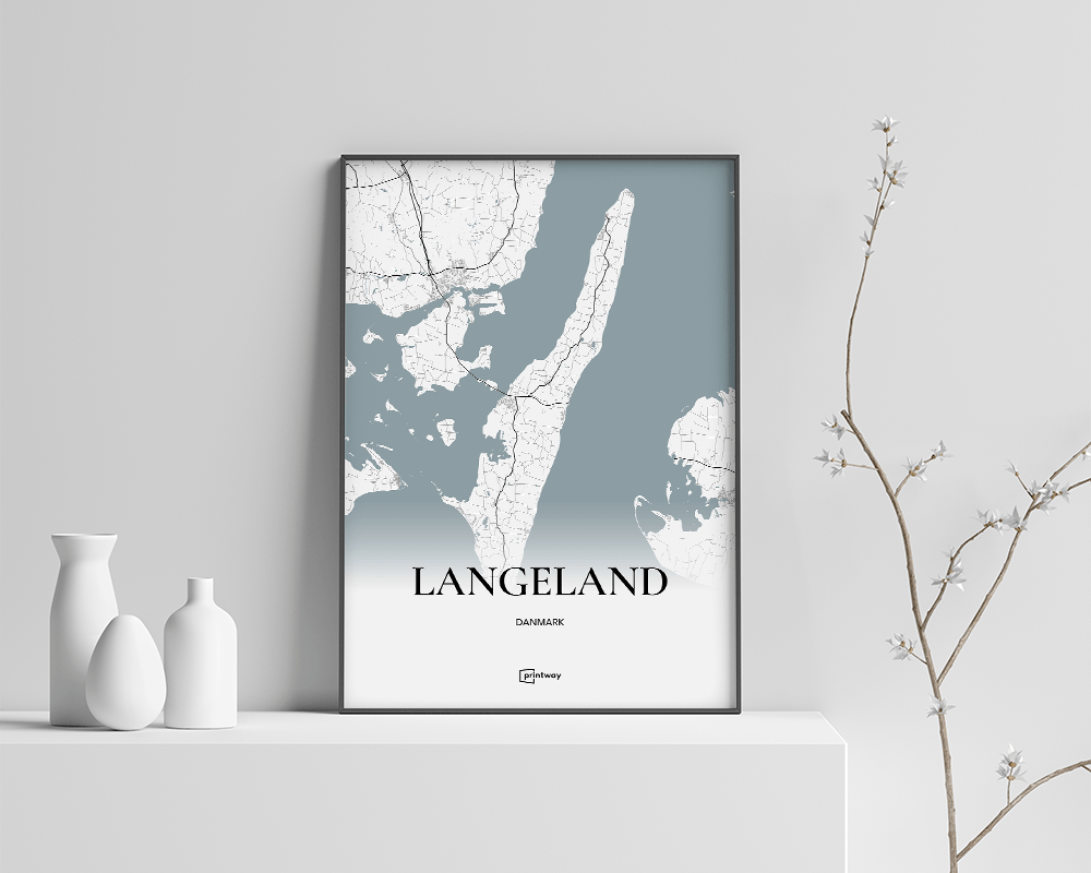 Langeland Bykort Plakat 21×30 cm - Minimalistisk Design