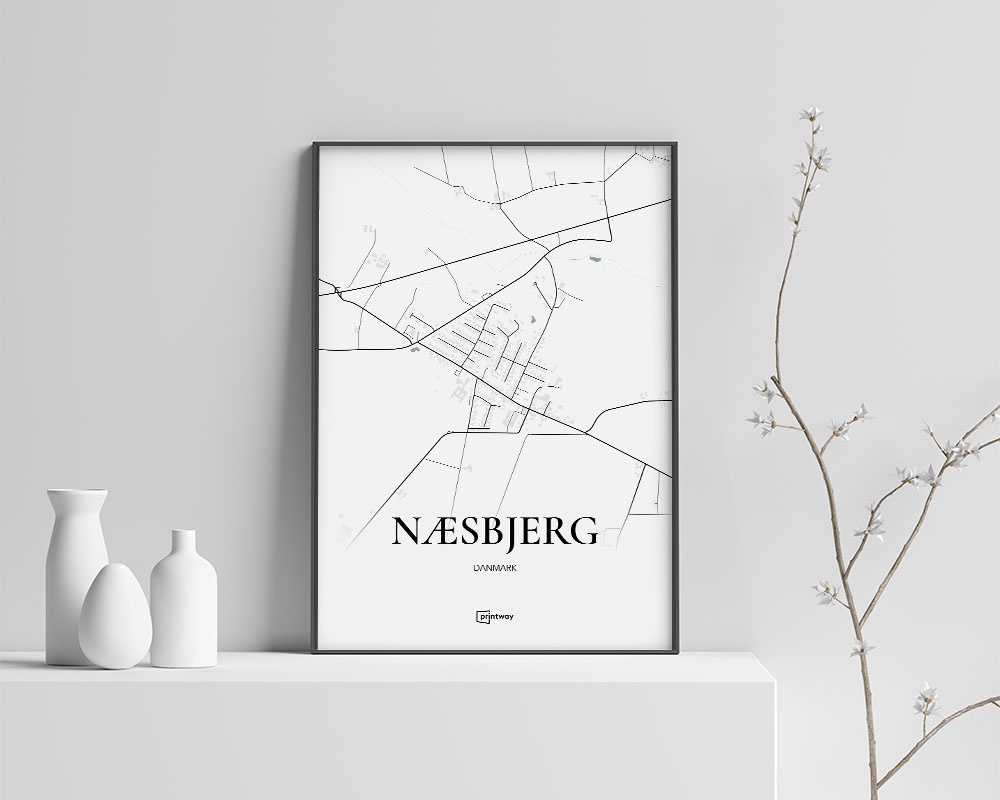 Næsbjerg Bykort Plakat 70x100 cm - Minimalistisk Design