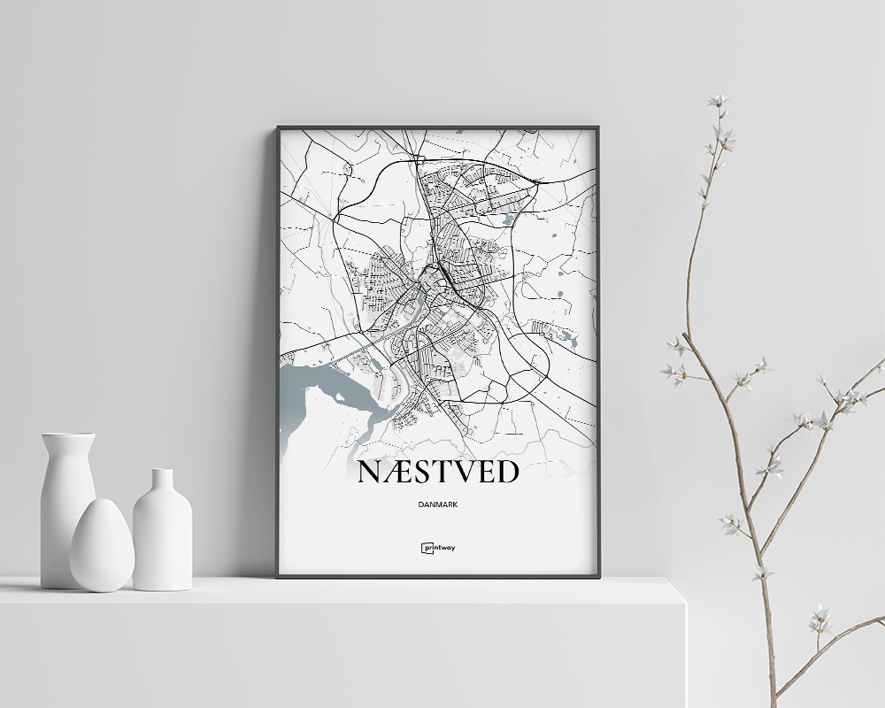 Næstved Bykort Plakat – Minimalistisk Design 21x30 cm