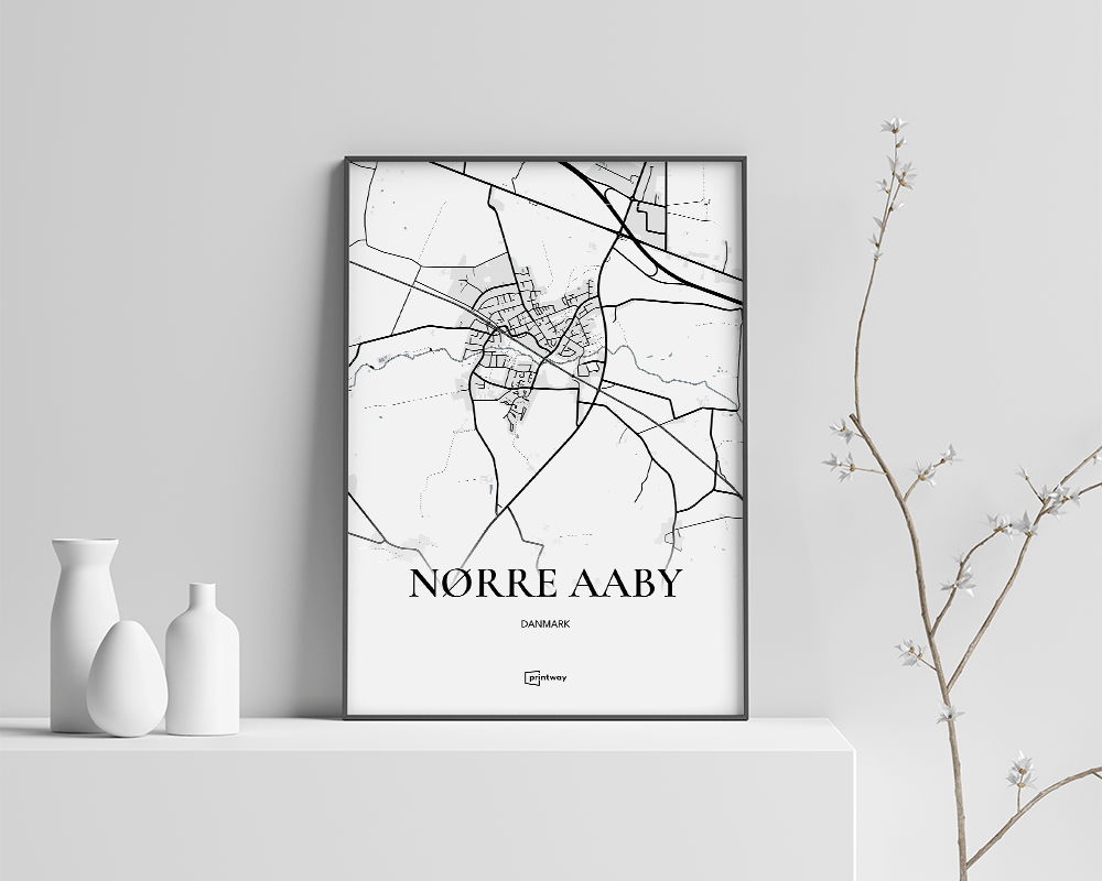 Nørre Aaby Bykort Plakat 70x100 cm - Minimalistisk Design
