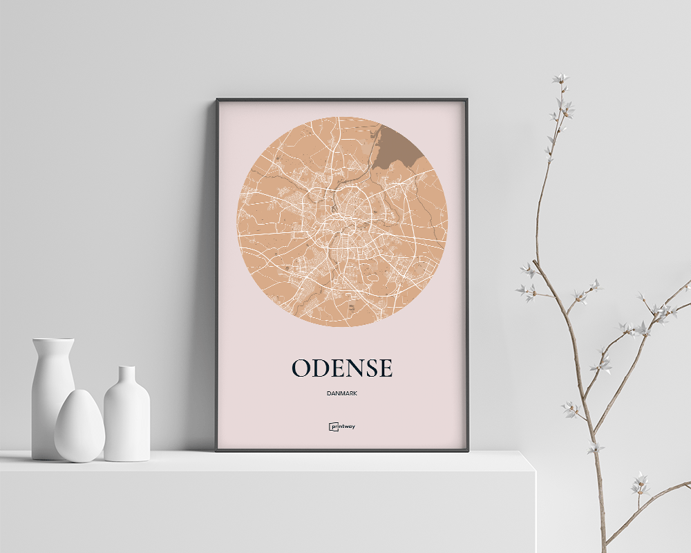 Odense Bykort Plakat i Guld 21×30 cm - Minimalistisk Design