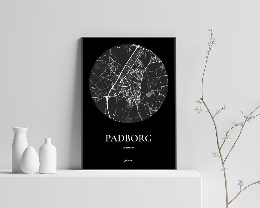 Padborg Bykort Plakat - Elegant Sort A4 21x30 cm