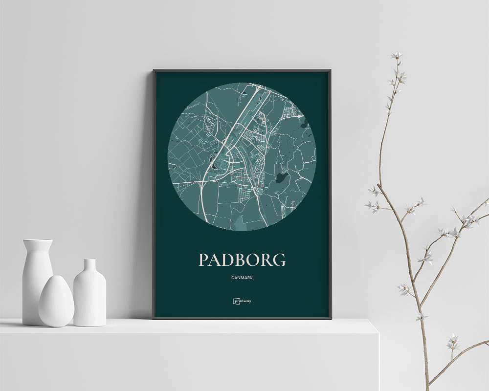 Padborg Bykort Plakat – Skovgrøn 70x100 cm til Indretning