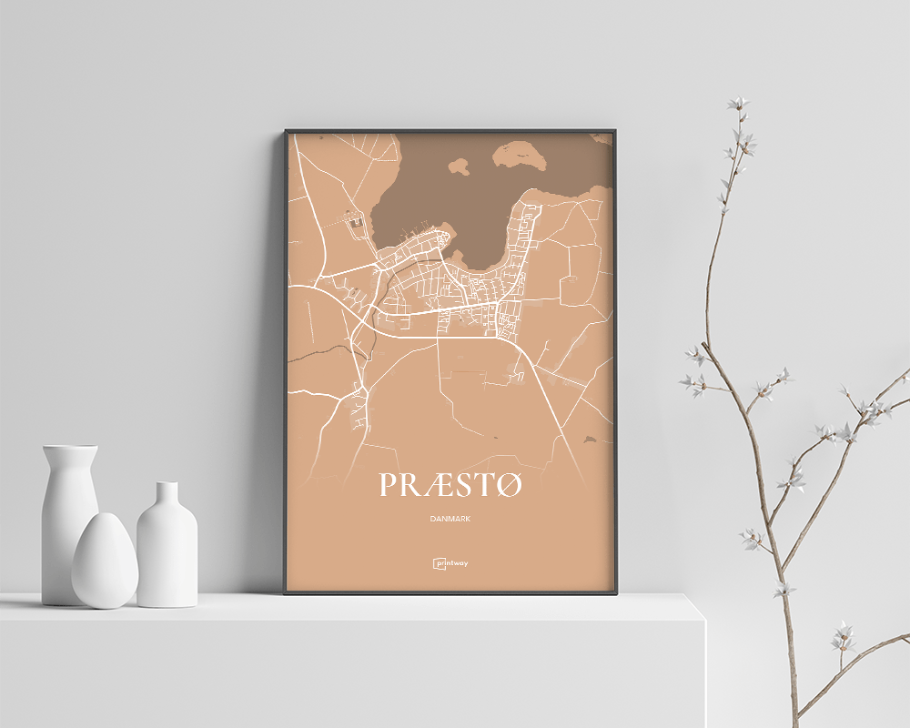 Præstø Bykort Plakat i Guld – Elegant Vægkunst