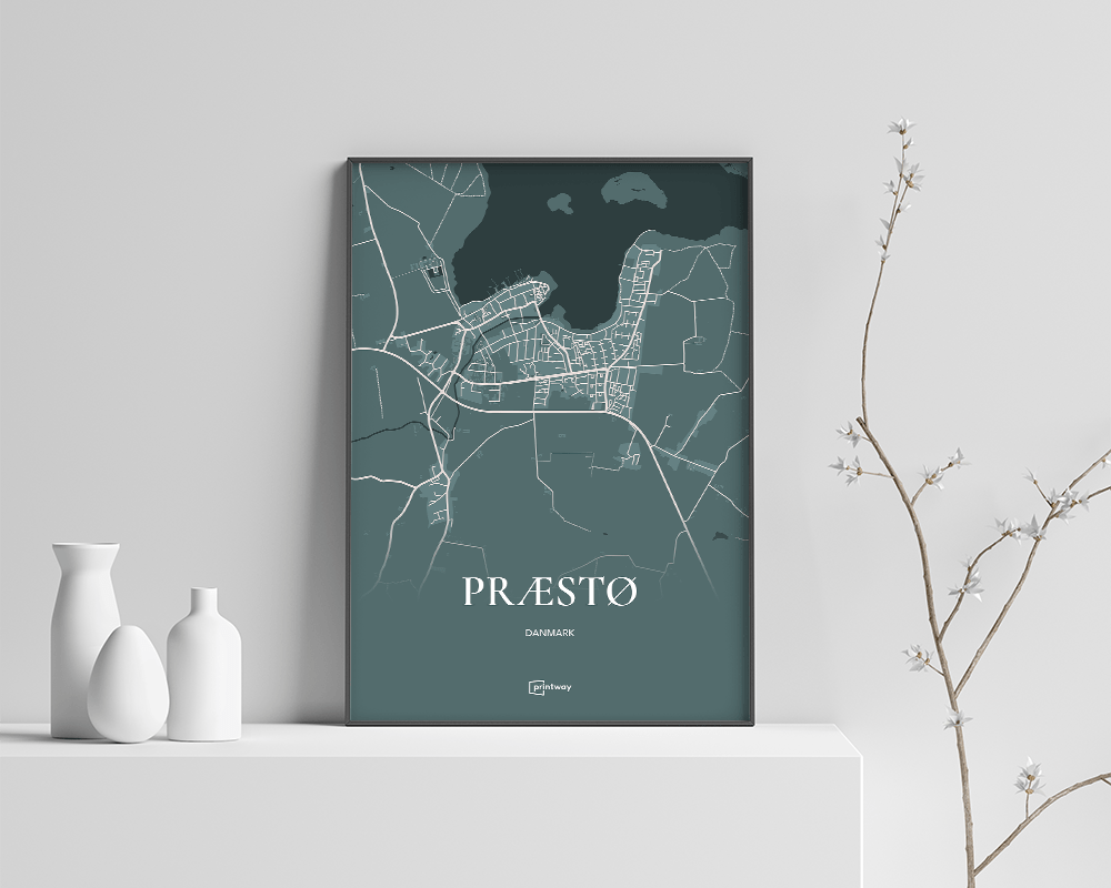 Præstø Bykort Plakat - Skovgrøn 70x100 cm (B1)