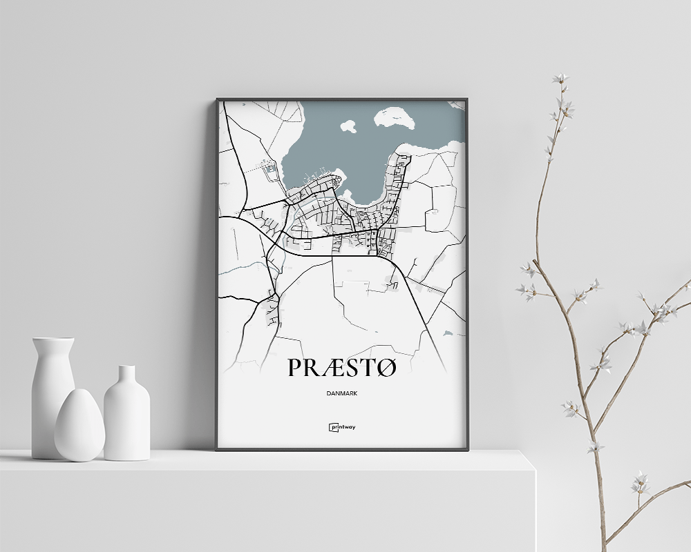 Præstø Bykort Plakat – Elegant Hvid 70x100 cm til Dit Hjem
