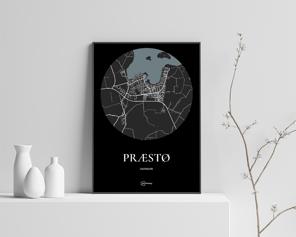 Præstø Bykort Plakat - Minimalistisk Design 70x100 cm