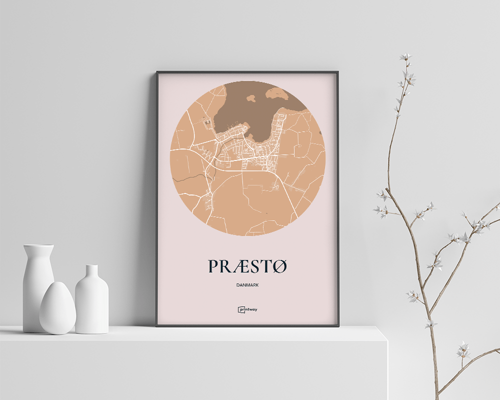 Præstø Bykort Plakat i Guld – Elegant Design 70x100 cm