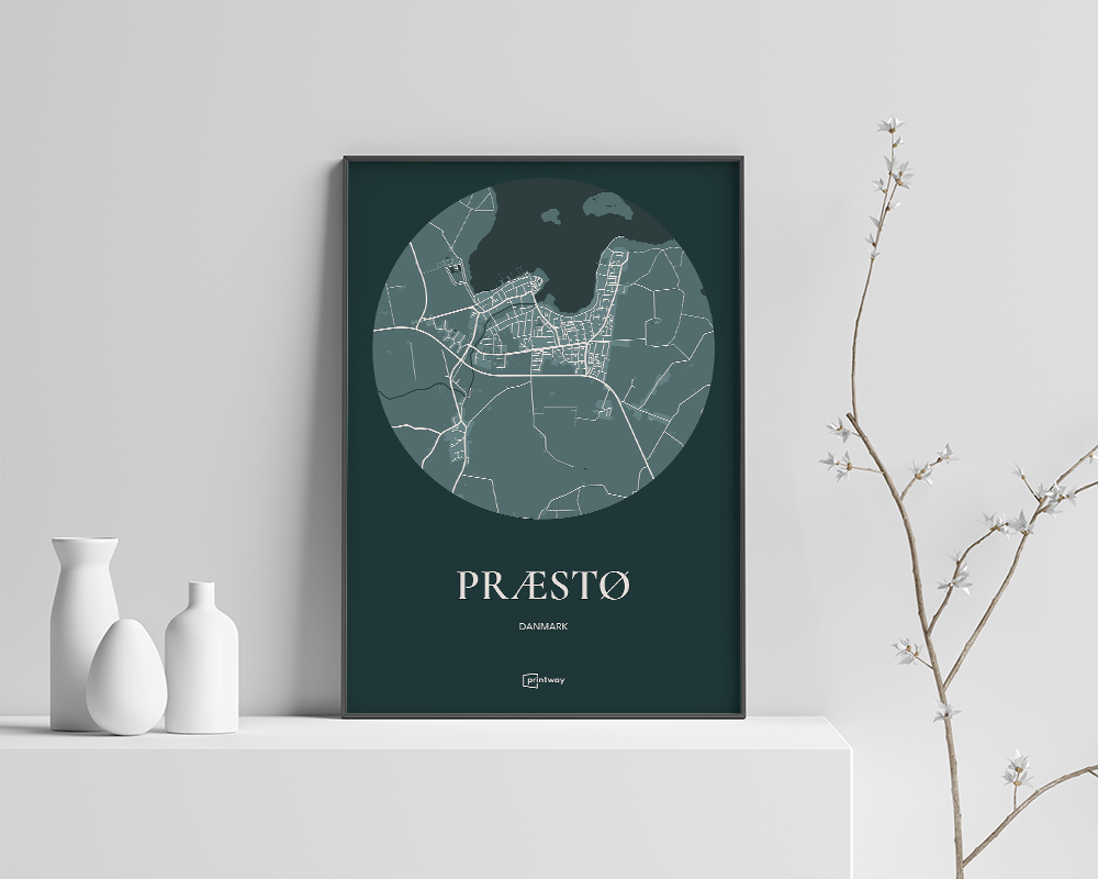 Præstø Bykort Plakat - Skovgrøn 70x100 cm til dit hjem