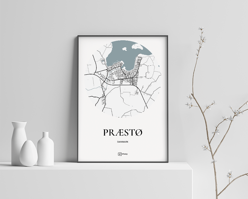 Præstø Bykort Plakat - Minimalistisk Design 70x100 cm