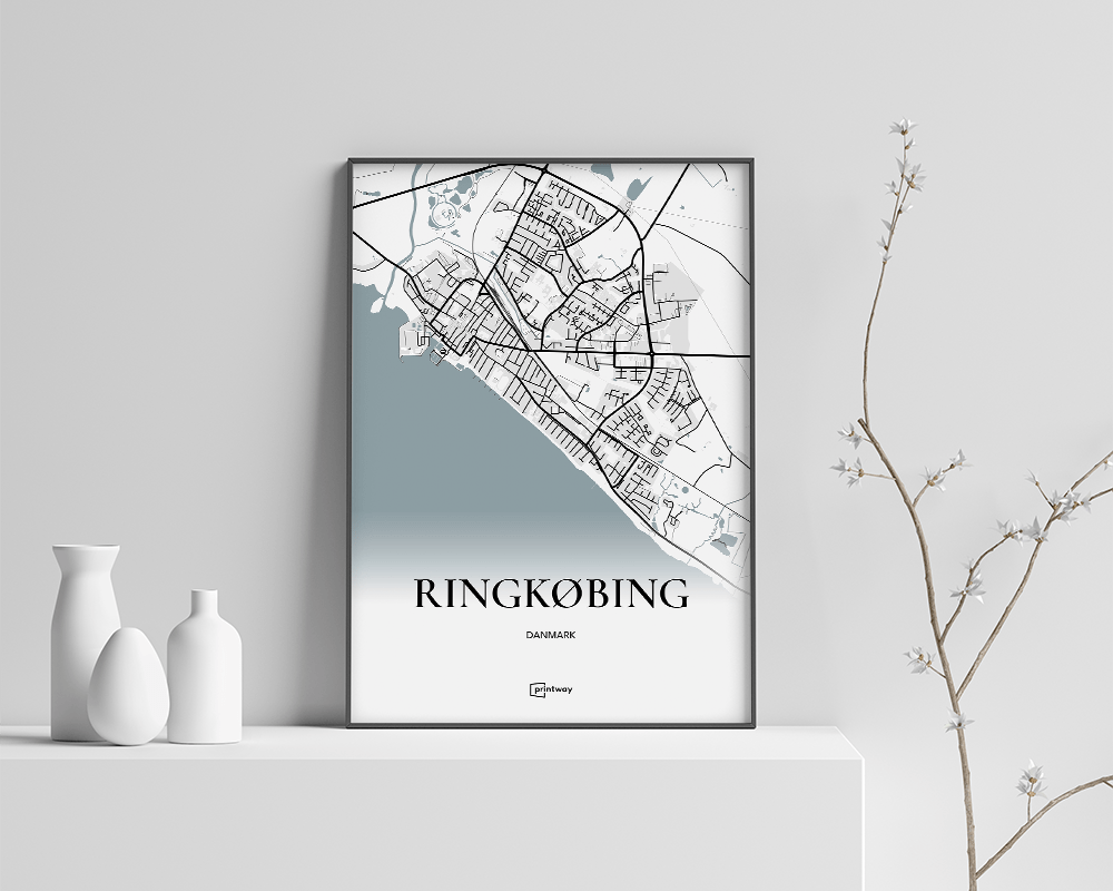 Ringkøbing Bykort Plakat 21x30 cm – Unik Indretningstilbud