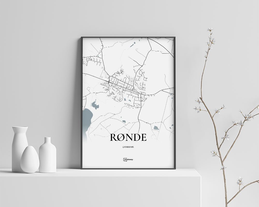 Rønde Bykort Plakat - Minimalistisk Design 21x30 cm