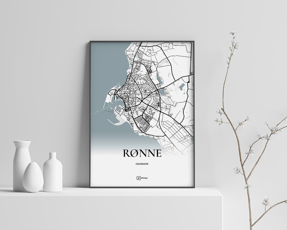 Rønne Bykort Plakat 21×30 cm – Minimalistisk Stil og Elegance
